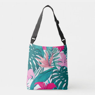 Elegant Tropical Hibiscus Flowers and Leaves Crossbody Bag