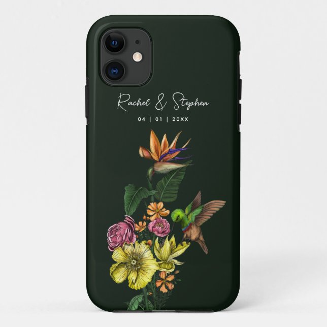 Elegant Tropical Hummingbird Floral Summer Wedding Case-Mate iPhone Case (Back)