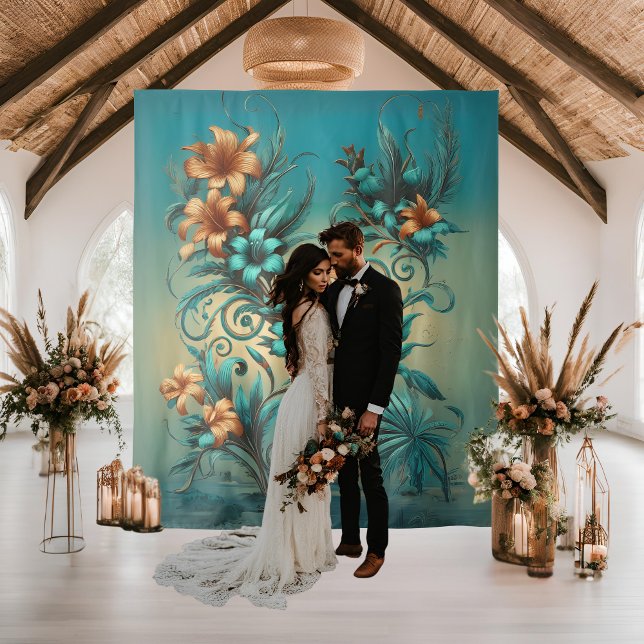 Elegant Tropical Iridescent Wedding Backdrop Tapestry (Creator Uploaded)