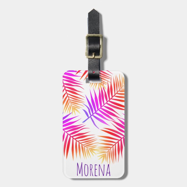 Elegant Tropical Island Palm Fronds & Name Luggage Tag (Front Vertical)