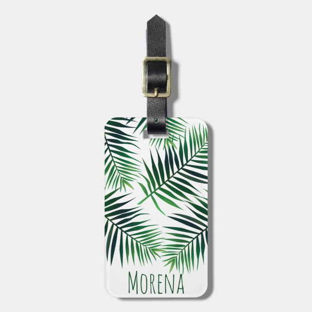 Elegant Tropical Island Palm Fronds & Name Luggage Tag (Front Vertical)