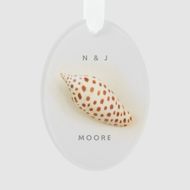 Elegant Tropical Junonia Beach Shell Initials Name Ornament (Front)