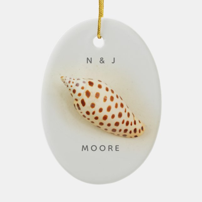 Elegant Tropical Junonia Florida Beach Shell Name Ceramic Ornament (Front)
