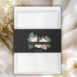 Elegant, tropical, leafy, wedding invitation belly band