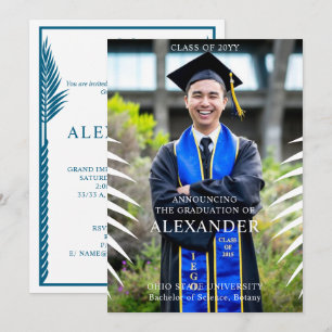 Elegant Tropical Leave Graduation Photo Invitation