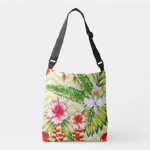 Elegant Tropical Leaves and Hibiscus Flowers Crossbody Bag