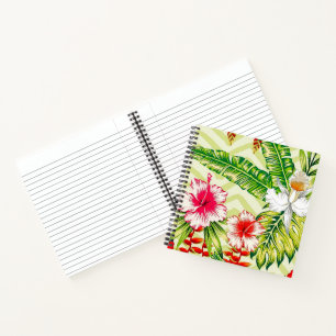 Elegant Tropical Leaves and Hibiscus Flowers   Notebook