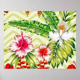 Elegant Tropical Leaves and Hibiscus Flowers Poster
