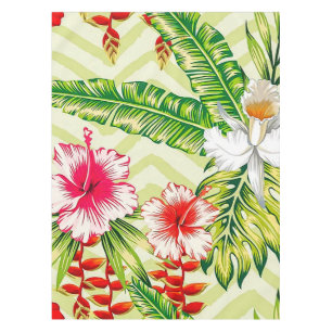 Elegant Tropical Leaves and Hibiscus Flowers Tablecloth