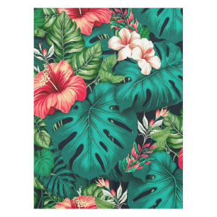 Elegant Tropical Leaves and Hibiscus Flowers   Tablecloth