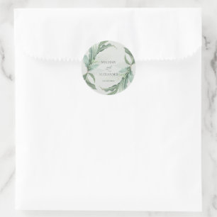 Elegant Tropical Leaves Classic Round Sticker