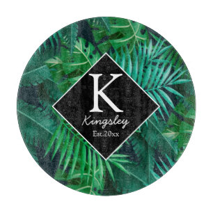 Elegant Tropical Leaves Family Name Cutting Board