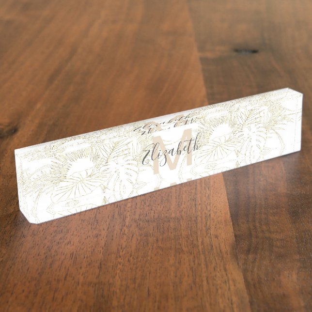 Elegant tropical leaves golden strokes design nameplate (Side)