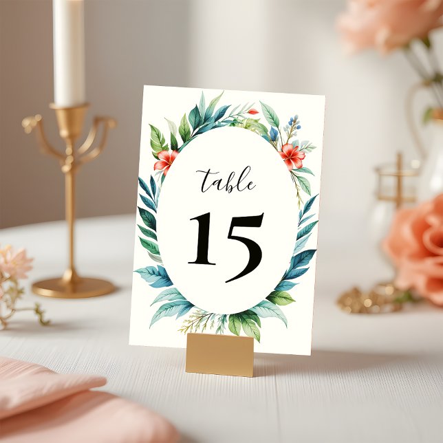 Elegant Tropical Leaves Greenery Minimalist Table Number (Creator Uploaded)
