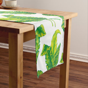 Elegant Tropical Leaves Tropicana Gold Short Table Runner
