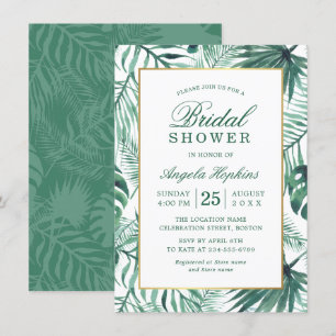 Elegant Tropical Leaves Watercolor Bridal Shower Invitation
