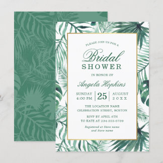 Elegant Tropical Leaves Watercolor Bridal Shower Invitation
