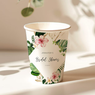 Elegant tropical monstera bridal shower paper cups