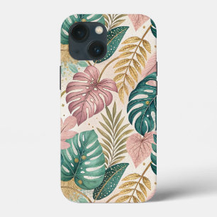 Elegant Tropical Monsteras Boho iPhone 13 Mini Case