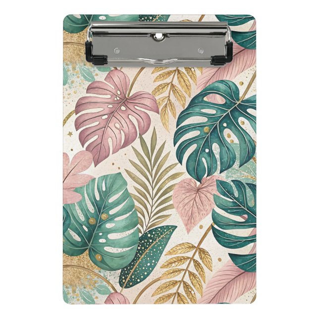 Elegant Tropical Monsteras Boho Mini Clipboard (Front)