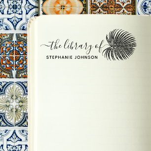 Elegant Tropical Palm Leaf Custom Library Book Self-inking Stamp