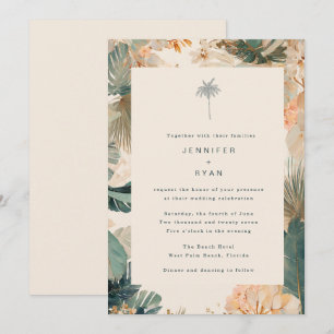 Elegant Tropical Palm Leaves Wedding Invitation