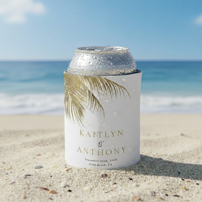 Elegant Tropical Palm Tree Beach Wedding Favour Can Cooler (Creator Uploaded)