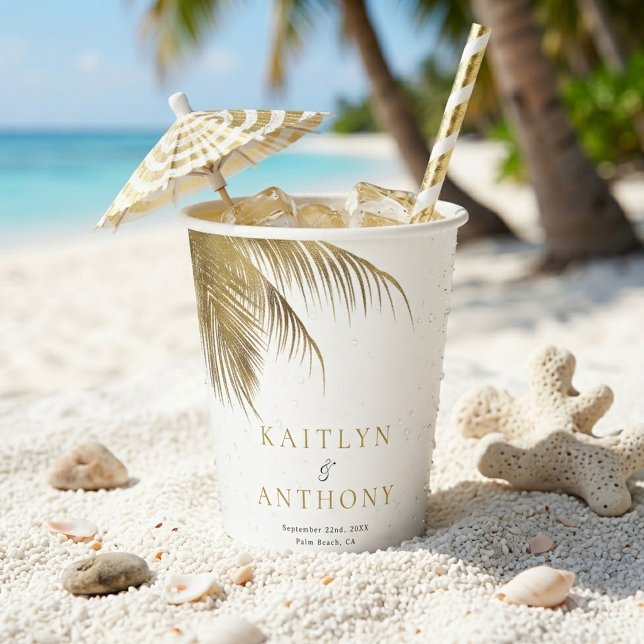 Elegant Tropical Palm Tree Beach Wedding Paper Cups (Creator Uploaded)