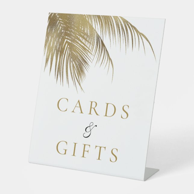 Elegant Tropical Palm Tree Beach Wedding Pedestal Sign (Front)