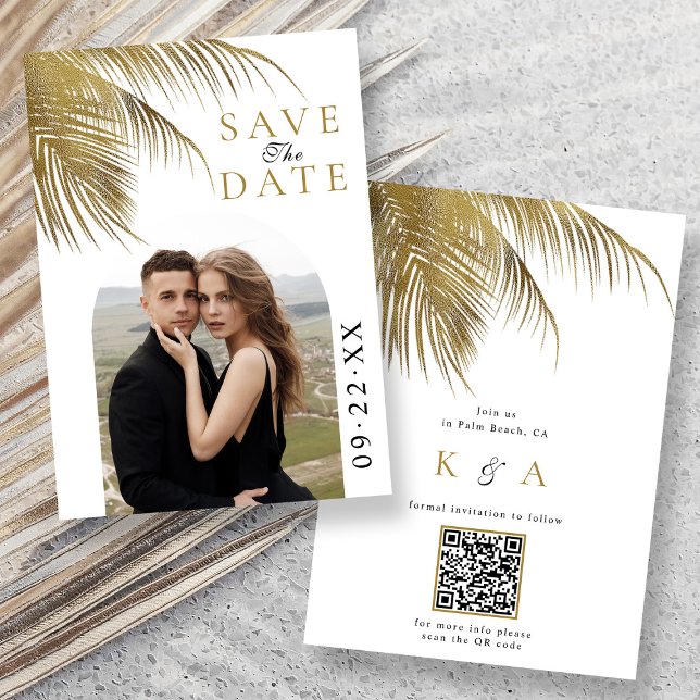 Elegant Tropical Palm Tree Beach Wedding Photo Save The Date (Creator Uploaded)
