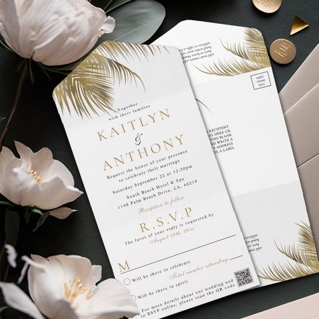 Elegant Tropical Palm Tree Beach Wedding & RSVP All In One Invitation (Creator Uploaded)