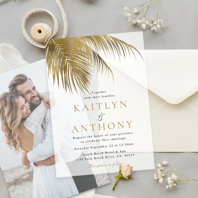 Elegant Tropical Palm Tree Beach Wedding Vellum Invitations (Creator Uploaded)