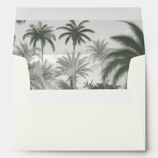 Elegant Tropical Palm Tree Jungle Foliage Wedding Envelope (Back (Bottom))