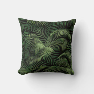 Elegant Tropical Palm Tree Pattern   Black & Green Throw Pillow