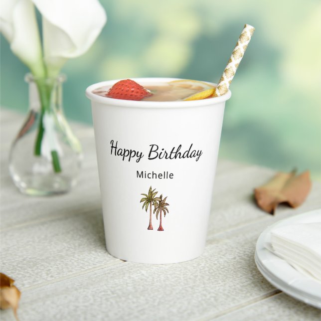 Elegant Tropical Palm Trees Birthday Party Paper Cups (Insitu)