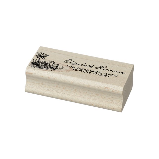 Elegant Tropical Palm Trees Return Address Rubber Stamp (Stamp)