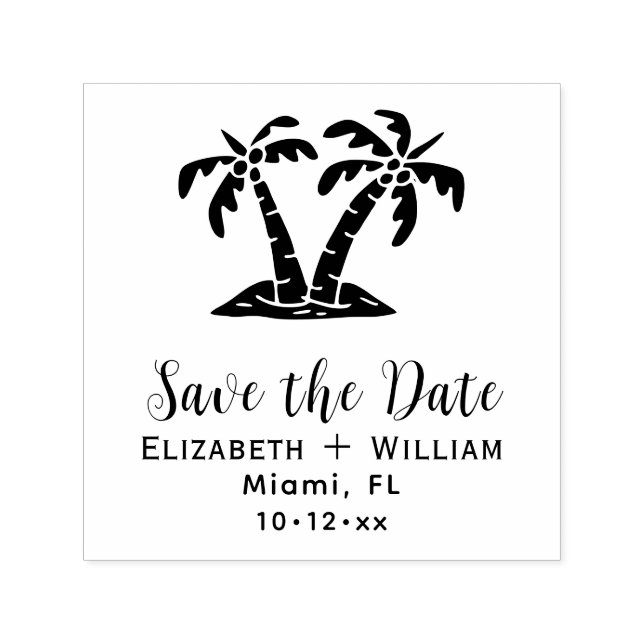 Elegant Tropical Palm Trees Wedding Save the Date Self-inking Stamp (Design)