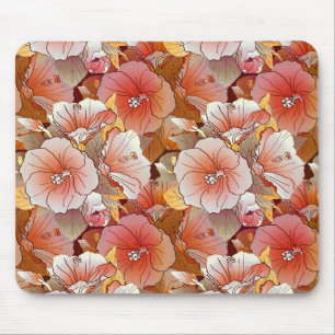 Elegant Tropical Peach And White Hibiscus Flower Mouse Pad