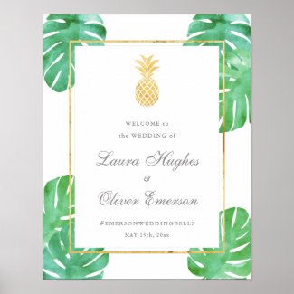 Elegant Tropical Pineapple Wedding Welcome Sign
