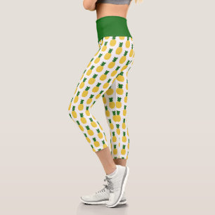 Elegant Tropical Pineapple Yellow and Green Capri Leggings