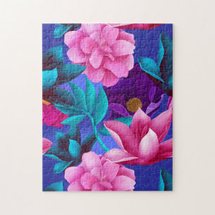 Elegant Tropical Pink Blue Purple Green Jigsaw Puzzle