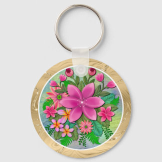 Elegant Tropical Pink Floral I Flowers Bouquet Keychain