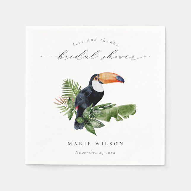 Elegant Tropical Rainforest Toucan Bridal Shower Napkin (Front)