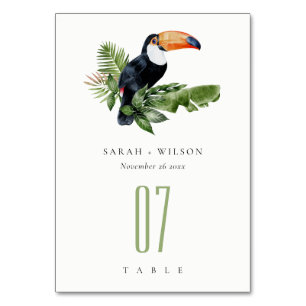 Elegant Tropical Rainforest Toucan Fauna Wedding Table Number