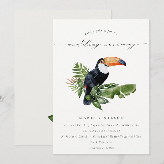 Elegant Tropical Rainforest Toucan Wedding Invite (Front/Back)