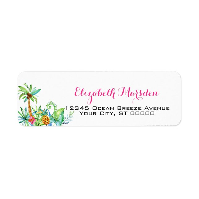 Élégant Tropical Rose Turquoise Floral Adresse de  (Devant)