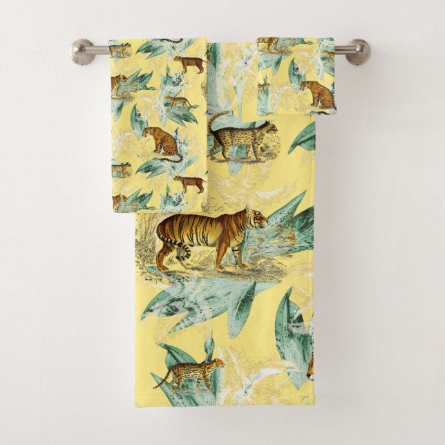 Elegant Tropical Safari Wild Cats Tiger Yellow Bath Towel Set (Insitu)