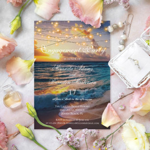 Elegant Tropical Summer Sunset Beach Engagement Invitation