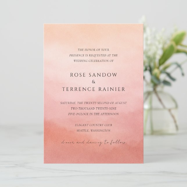 Elegant Tropical Sunset Watercolor Wedding Invitation (Standing Front)
