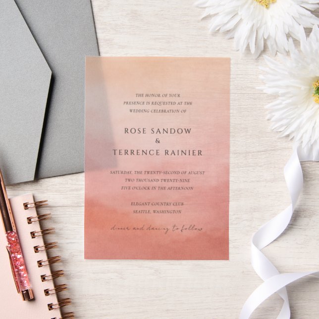 Elegant Tropical Sunset Watercolor Wedding Vellum Invitations (Wedding)